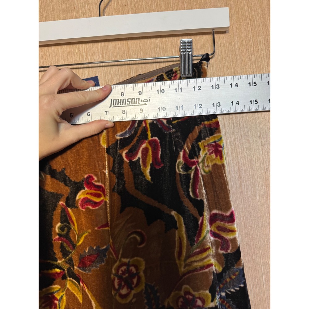 Anthropologie Silk Velvet Wide Leg Pants Brown Floral Paisley Size 2 Boho Y2K - Picture 3 of 5